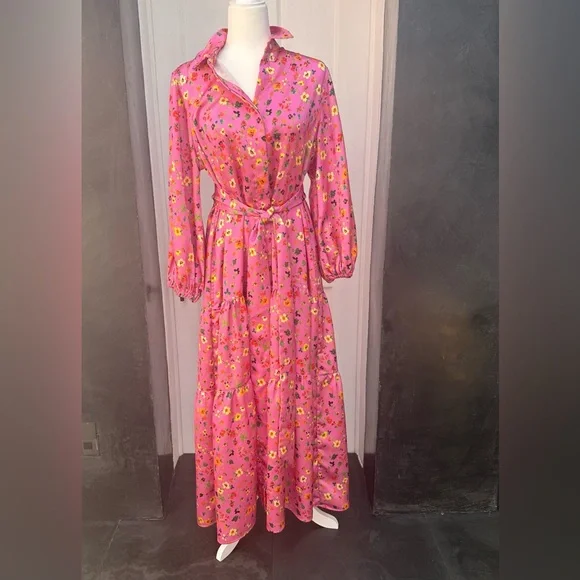 ANN MASHBURN Orange and Pink Pleated Tiered Sundress - Picture 5 of 5